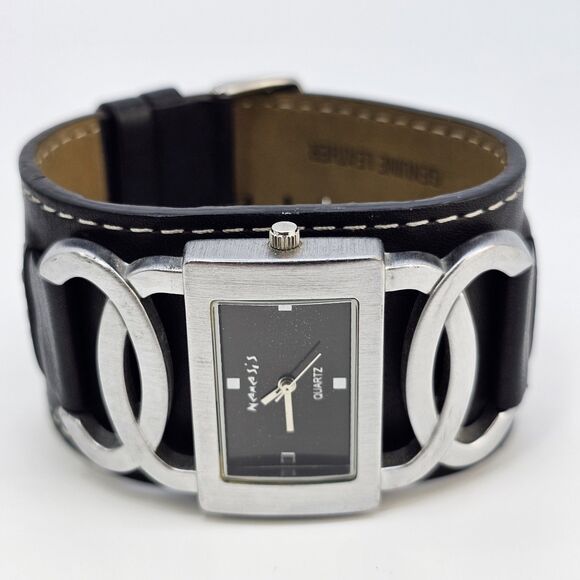 Nemesis Watch Mens 36MM Black Dial Black 40MM Wide Leather Band New Battery - Picture 4 of 13